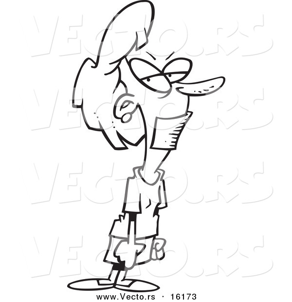 Vector of a Cartoon Girl Gagged with Tape - Outlined Coloring Page Drawing
