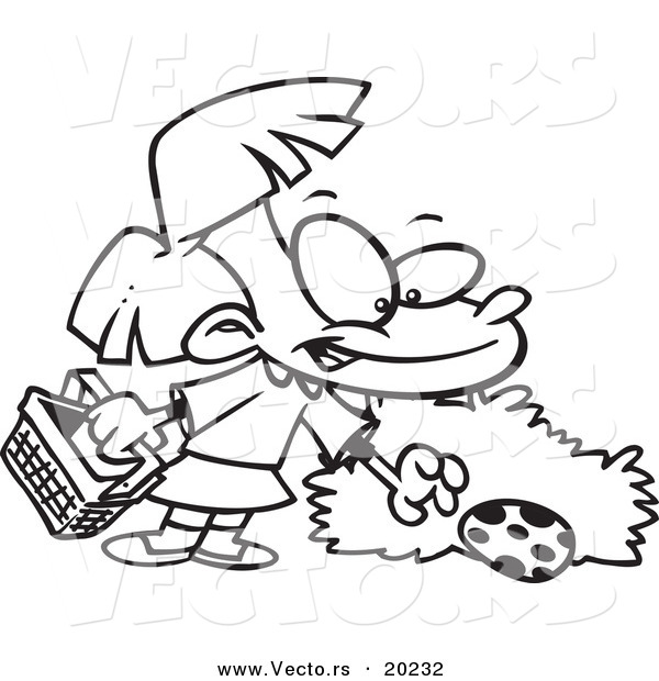 Vector of a Cartoon Girl Hunging Easter Eggs - Outlined Coloring Page