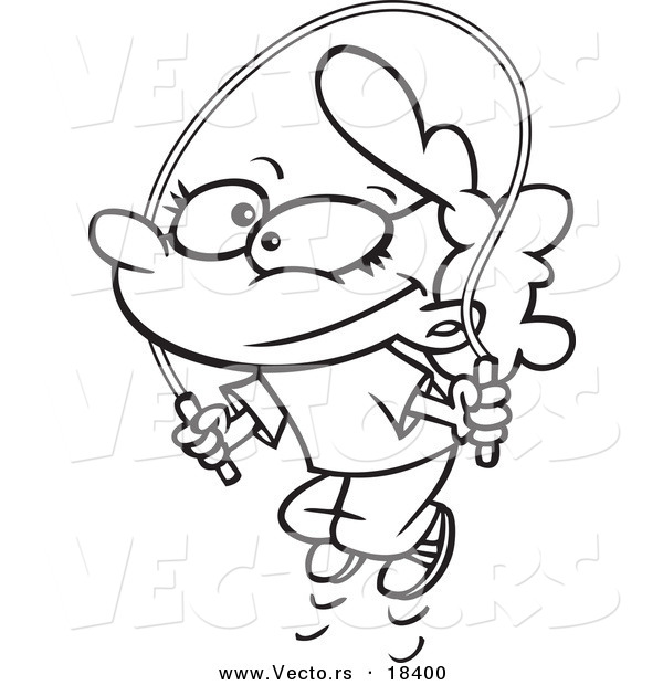 Vector of a Cartoon Girl Jump Roping - Outlined Coloring Page