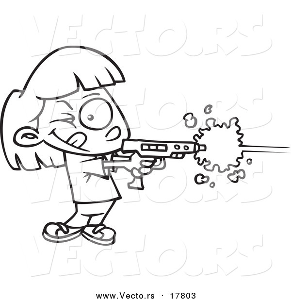 Vector of a Cartoon Girl Playing Laser Tag - Outlined Coloring Page