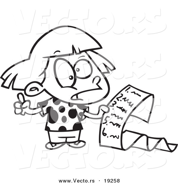 Vector of a Cartoon Girl Reading a List of Demands - Outlined Coloring Page