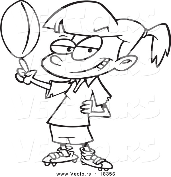 Vector of a Cartoon Girl Spinning a Rugby Ball - Outlined Coloring Page