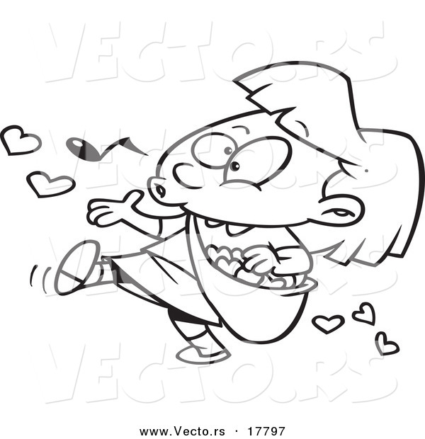 Vector of a Cartoon Girl Spreading Love - Outlined Coloring Page