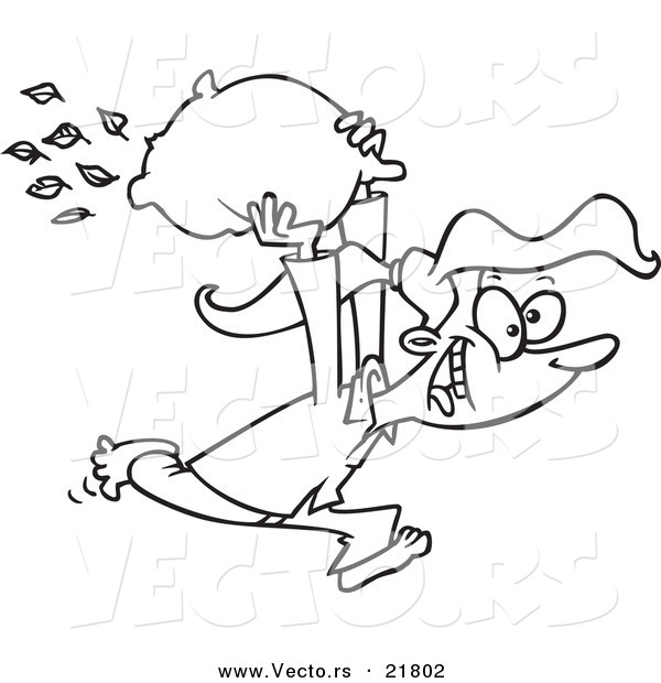 Vector of a Cartoon Girl Starting a Pillow Fight - Outlined Coloring Page