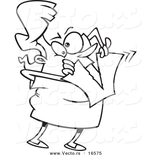 Vector of a Cartoon Girl Tearing up Her Bad New Years Resolution - Outlined Coloring Page Drawing