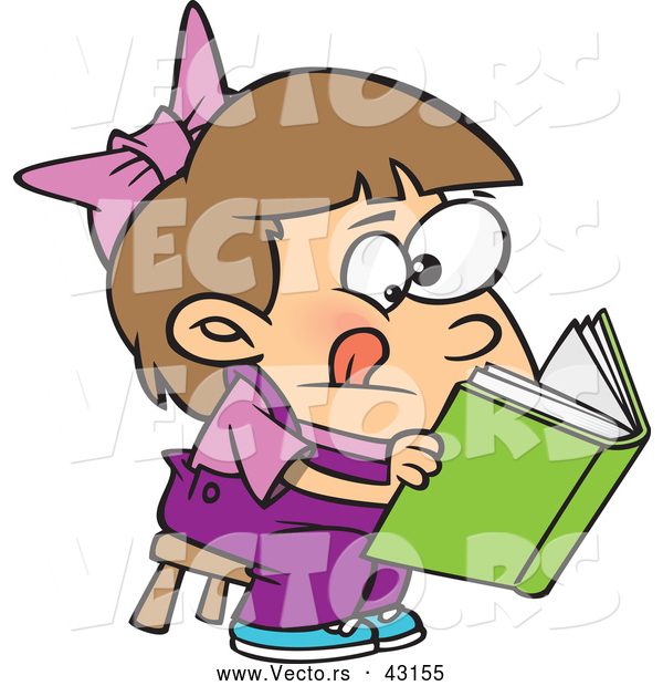Vector of a Cartoon Girl Trying to Read a Book