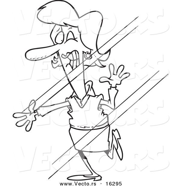 Vector of a Cartoon Girl Walking into Glass - Outlined Coloring Page Drawing
