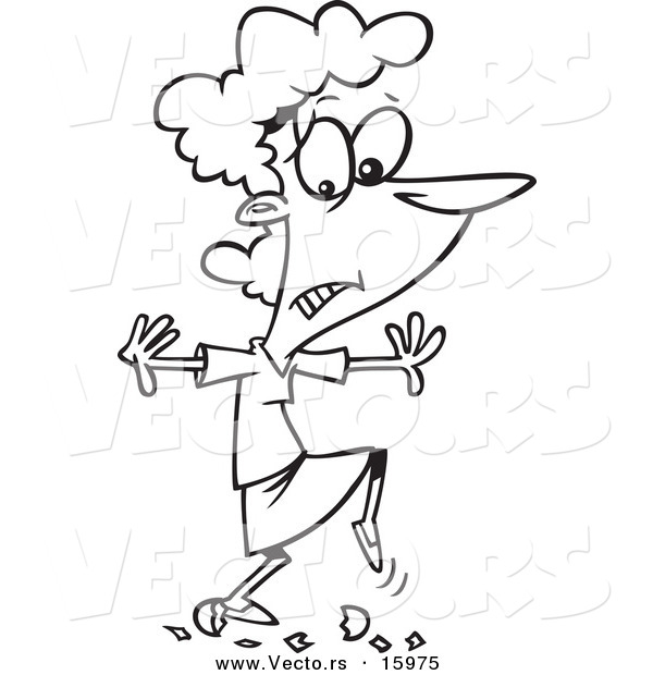 Vector of a Cartoon Girl Walking on Eggshells - Outlined Coloring Page Drawing
