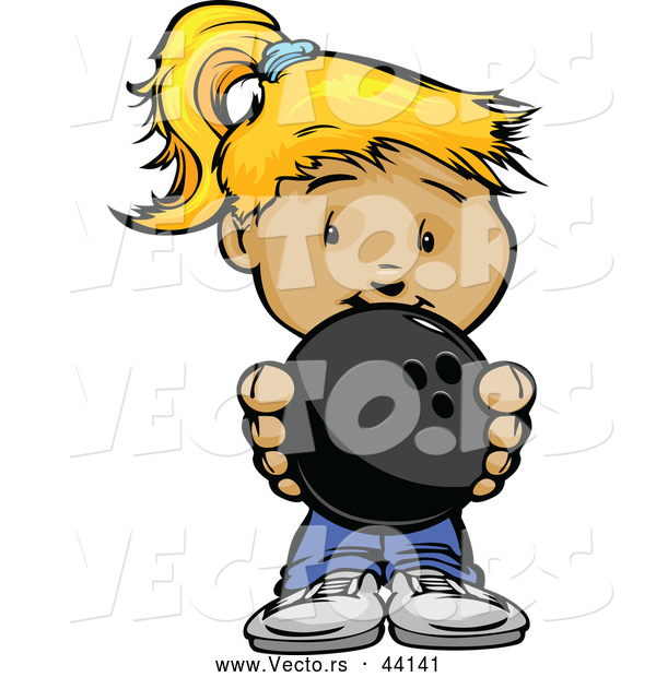 Vector of a Cartoon Girl with a Bowling Ball