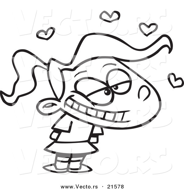 Vector of a Cartoon Girl with a Crush - Outlined Coloring Page