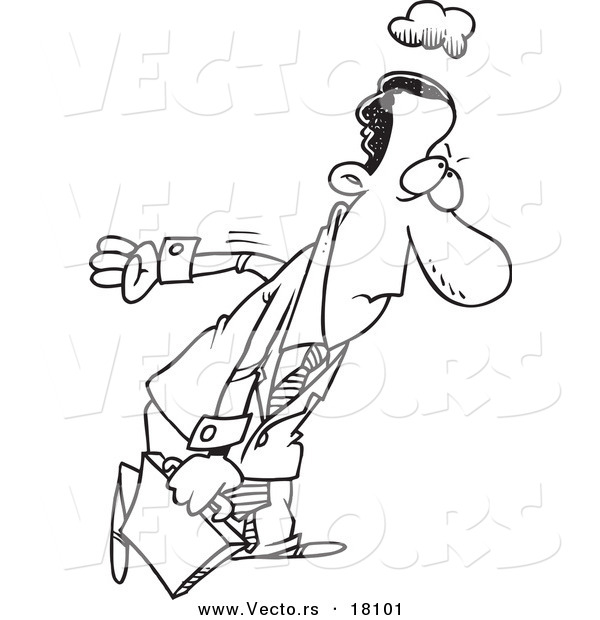 Vector of a Cartoon Gloomy Black Businessman Returning to Work - Outlined Coloring Page