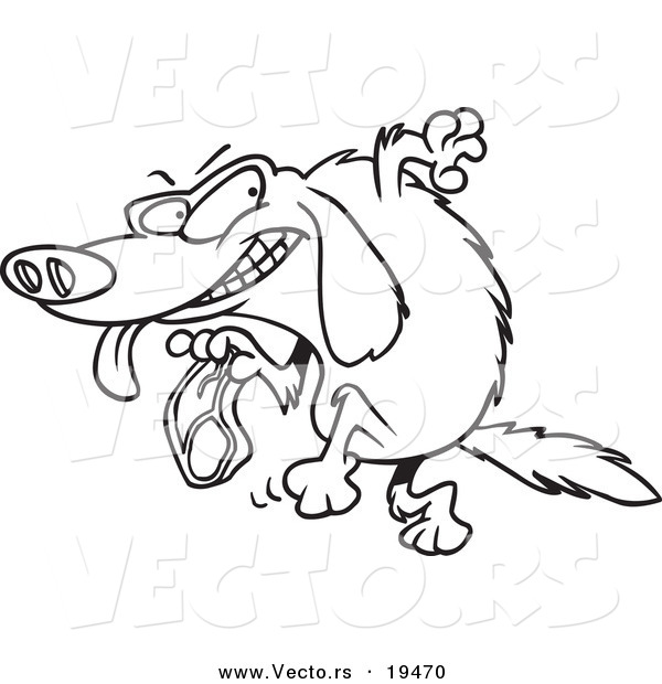 Vector of a Cartoon Golden Retriever Stealing a Steak - Outlined Coloring Page