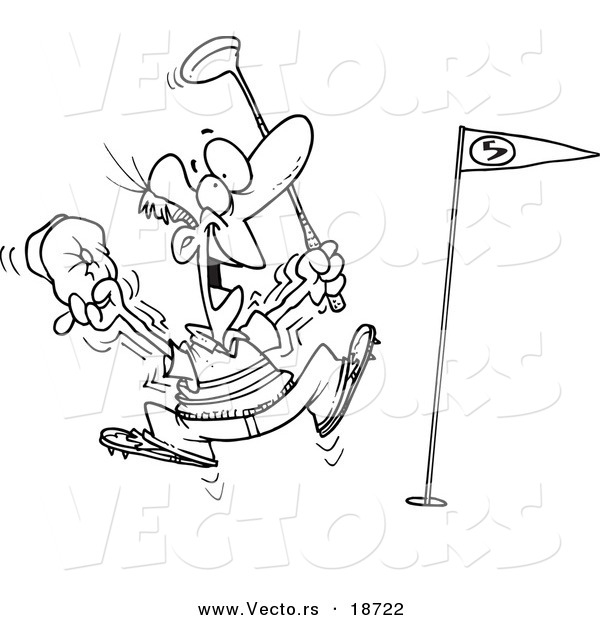 Vector of a Cartoon Golfer Celebrating a Hole in One - Outlined Coloring Page