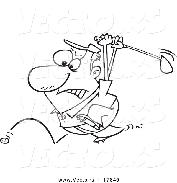 Vector of a Cartoon Golfer Swinging at His Last Ball - Outlined Coloring Page