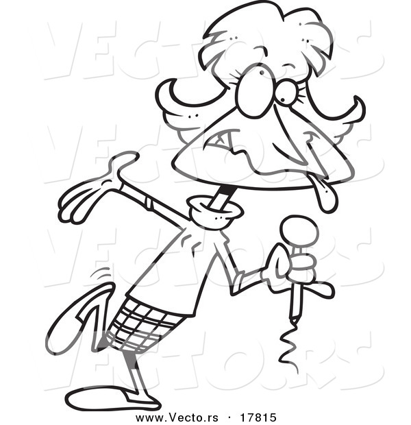 Vector of a Cartoon Goofy Female Comedian - Outlined Coloring Page