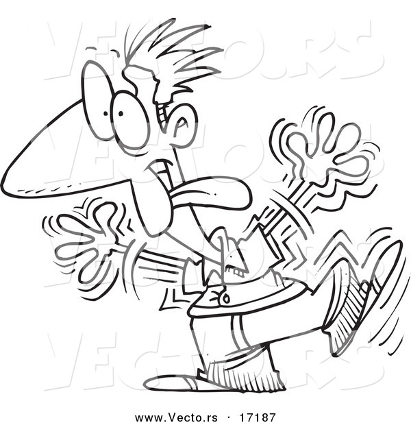 Vector of a Cartoon Goofy Man Shaking - Coloring Page Outline