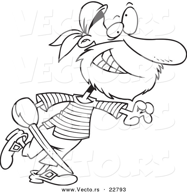Vector of a Cartoon Goofy Pirate - Coloring Page Outline