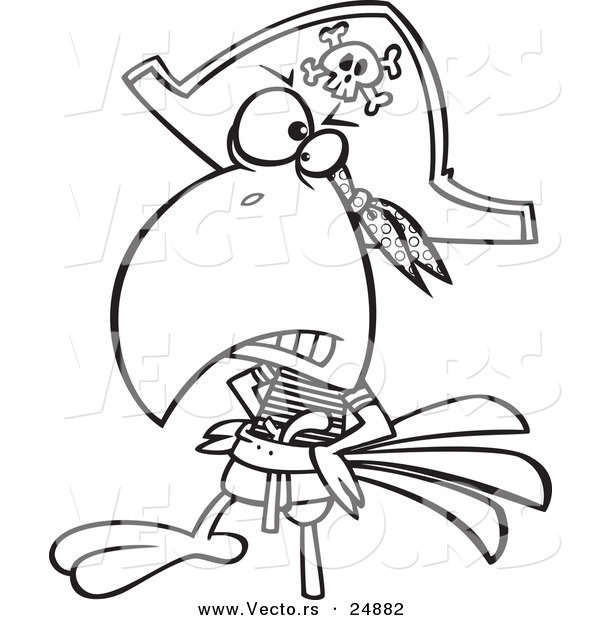 Vector of a Cartoon Goofy Pirate Parrot with a Peg Leg - Outlined Coloring Page