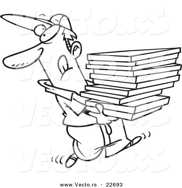 Vector of a Cartoon Goofy Pizza Delivery Boy - Coloring Page Outline