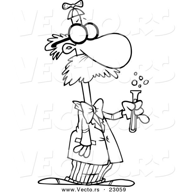 Vector of a Cartoon Goofy Scientist - Coloring Page Outline