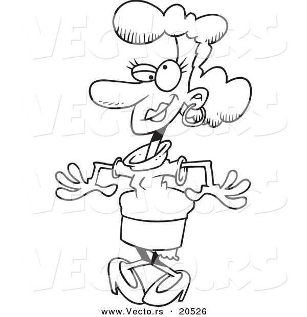 Vector of a Cartoon Goofy Woman - Coloring Page Outline