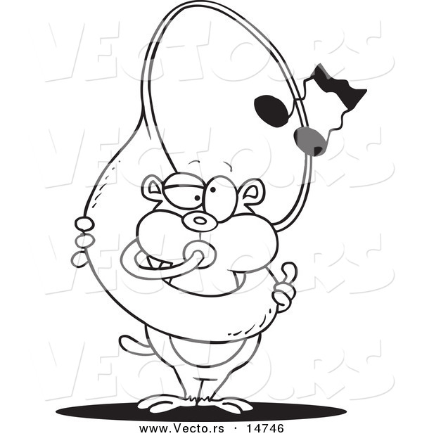 Vector of a Cartoon Gopher Playing a Tuba - Coloring Page Outline