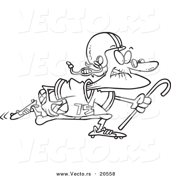 Vector of a Cartoon Granny Football Player - Coloring Page Outline