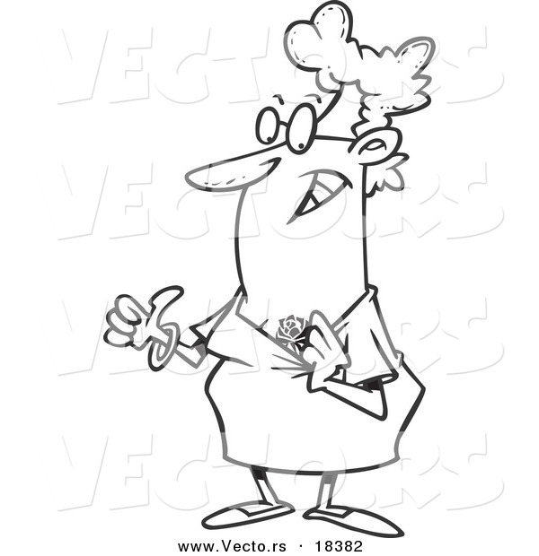 Vector of a Cartoon Granny Showing Her Rose Tattoo - Outlined Coloring Page