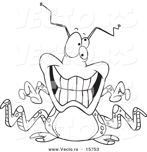 Vector of a Cartoon Grinning Alien - Outlined Coloring Page Drawing