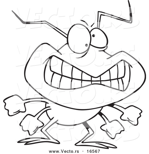 Vector of a Cartoon Grinning Bad Bug - Outlined Coloring Page Drawing