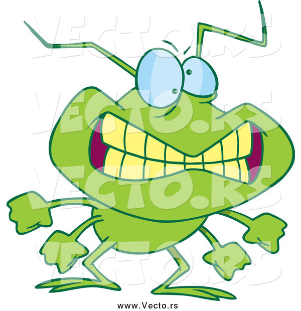Vector of a Cartoon Grinning Bad Green Bug