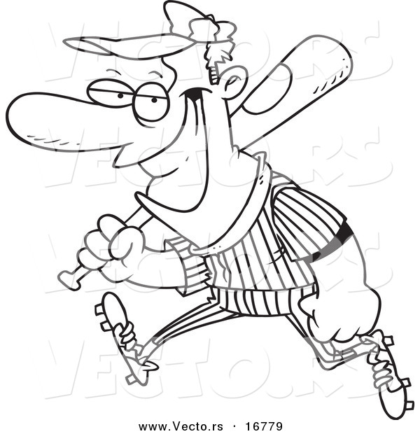 Vector of a Cartoon Grinning Baseball Player - Coloring Page Outline