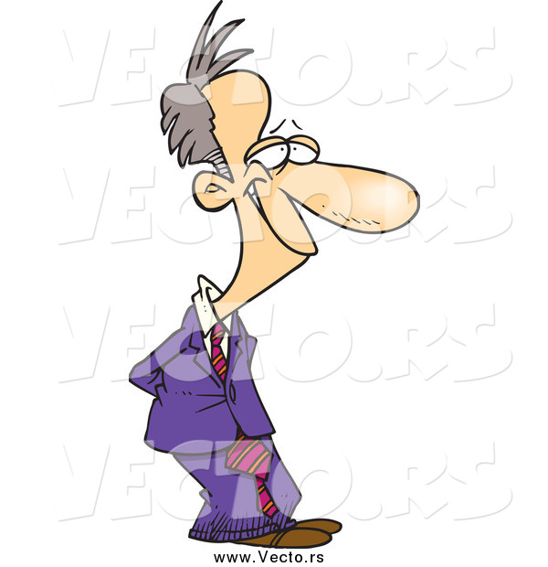 Vector of a Cartoon Grinning Caucasian Businessman with His Hands Behind His Back