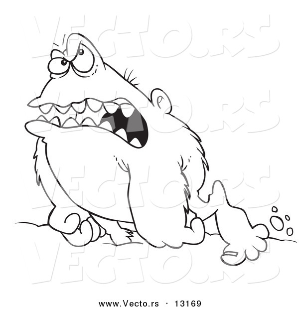 Vector of a Cartoon Grouchy Abominable Snowman - Coloring Page Outline