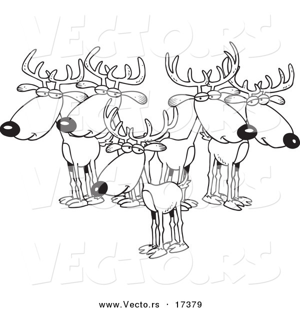 Vector of a Cartoon Group of Bucks - Coloring Page Outline