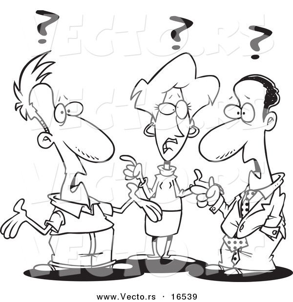 Vector of a Cartoon Group of Confused Business People - Outlined Coloring Page Drawing