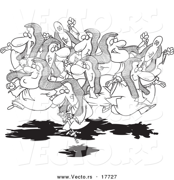 Vector of a Cartoon Group of Leaping Lords, One on a Pogo Stick - Coloring Page Outline