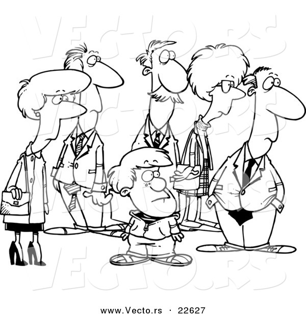 Vector of a Cartoon Group of Onlookers - Coloring Page Outline