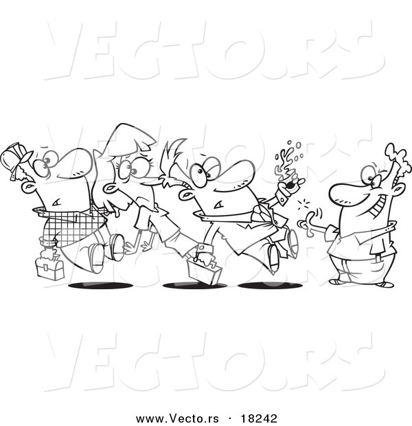 Vector of a Cartoon Group of People Running into Each Other - Outlined Coloring Page