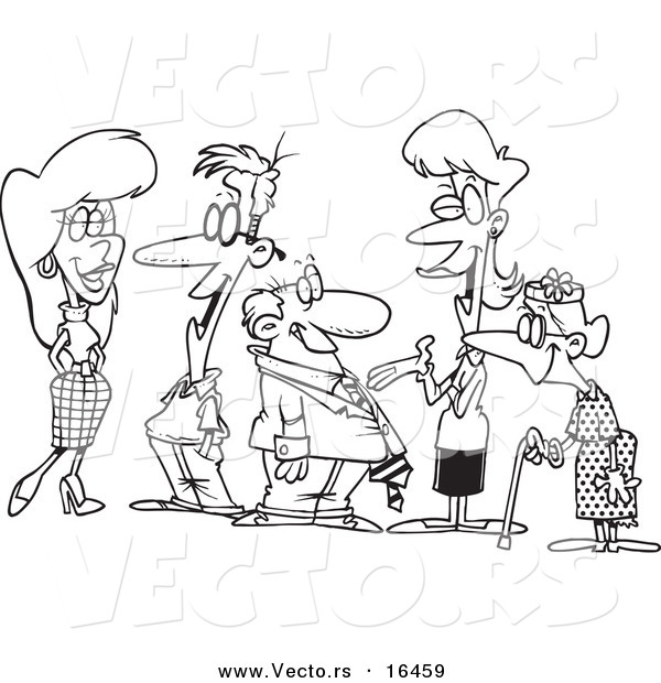 Vector of a Cartoon Group of People Socializing - Outlined Coloring Page Drawing
