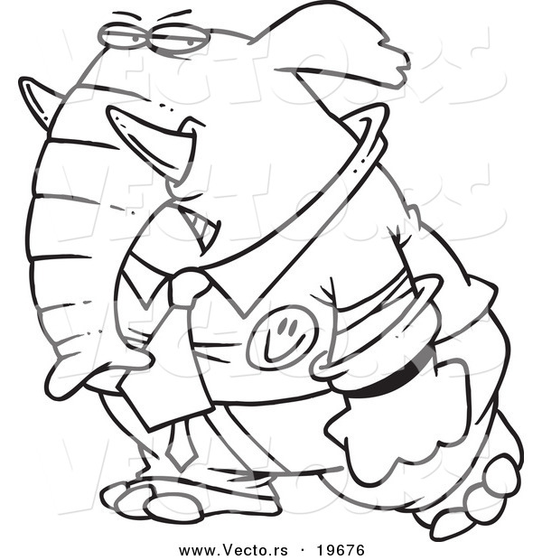 Vector of a Cartoon Grumpy Business Elephant - Outlined Coloring Page