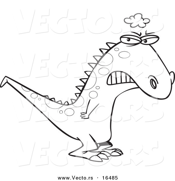 Vector of a Cartoon Grumpy Grumposaurus - Outlined Coloring Page Drawing