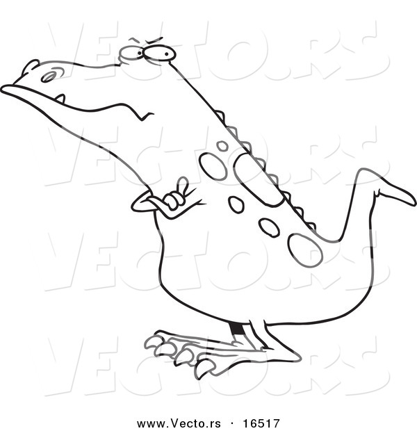 Vector of a Cartoon Grumpy Grumposaurus with Folded Arms - Outlined Coloring Page Drawing