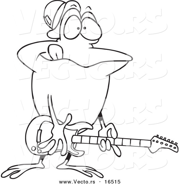 Vector of a Cartoon Guitarist Frog - Outlined Coloring Page Drawing