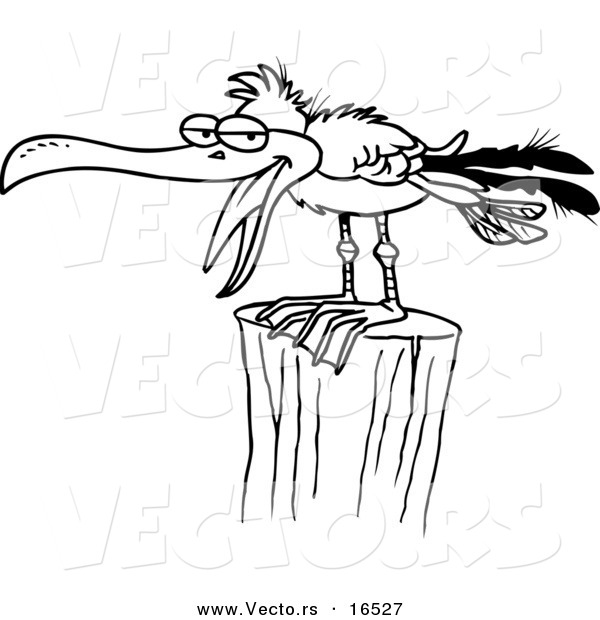 Vector of a Cartoon Gull on a Post - Outlined Coloring Page Drawing
