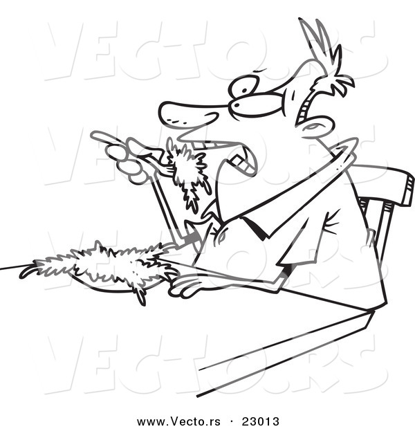 Vector of a Cartoon Guy Eating Salad - Coloring Page Outline