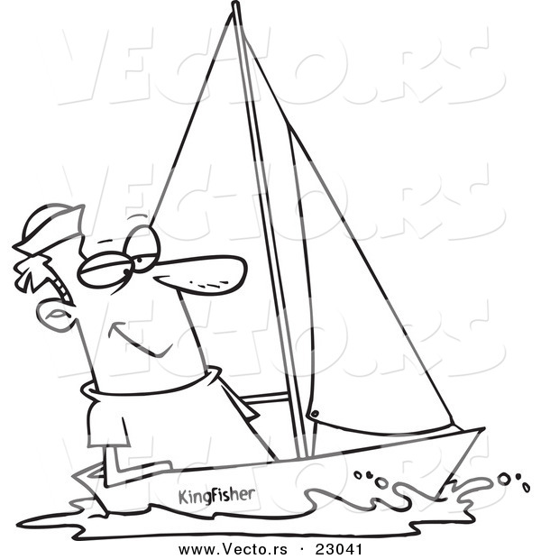 Vector of a Cartoon Guy Sailing - Coloring Page Outline