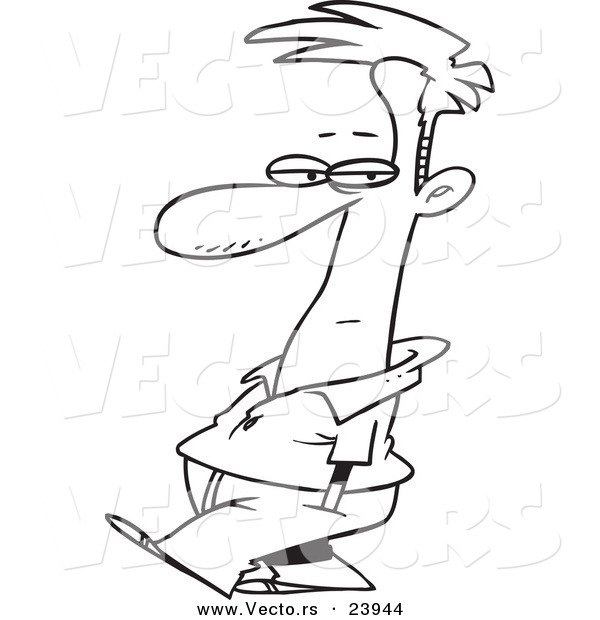 Vector of a Cartoon Guy Strolling - Coloring Page Outline