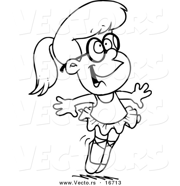 Vector of a Cartoon Happy Ballerina Girl on Her Tippy Toes - Outlined Coloring Page Drawing