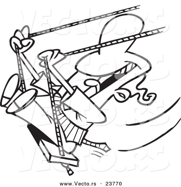 Vector of a Cartoon Happy Businessman Swinging - Coloring Page Outline
